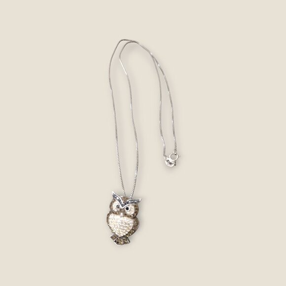 Sterling Silver Necklace with Crystal Pave Owl - Picture 3 of 4